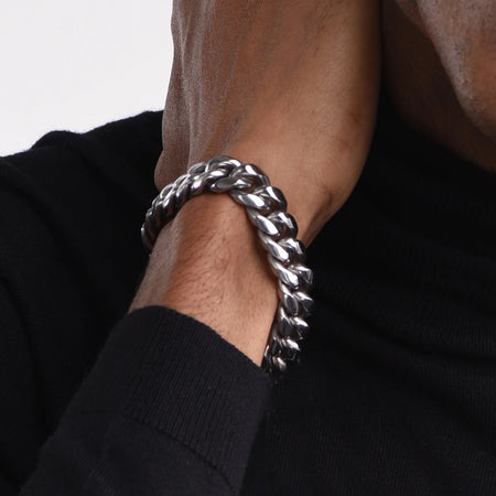 Bracelet for Men Chunky Cuban Bracelet 14MM 7.5 Inch Stainless Steel Chain Bracelet Mens Birthday Valentines Day Jewelry Gifts for Him Dad Adults Age