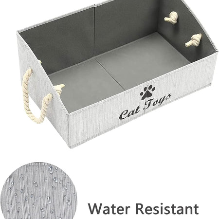 Large Cat Toys Storage Bins - Foldable Fabric Trapezoid Organizer Boxes with Weave Rope Handle, Collapsible Basket for Shelves,Cat Toys,Cat Apparel & Accessories(Gray-Cat)
