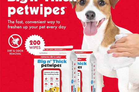 Pet Wipes for Dogs and Cats, 200 Large Wipes - Removes Dirt & Odor like Washing Hands - Cleans Ears, Face, Butt, Eye Area - Convenient, Ideal for Home or Travel - 2 Packs of 100 Wipes