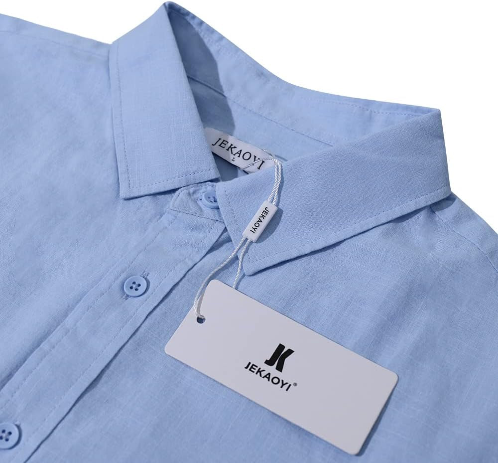 Mens Long Sleeve Casual Cotton Linen Shirts Buttons down Summer Solid Plain Beach Yoga T Shirts