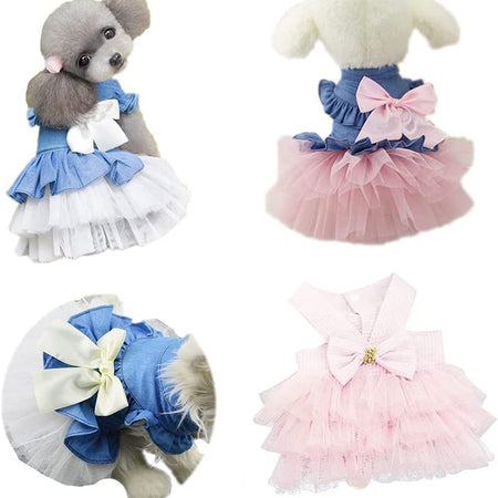 Dog Dress 3PCS Lace Doggie Dresses Floral Pink Tutu Dress for Medium Small Dogs Princess Pets Party Clothes