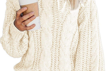 Chic Ballon Sleeve Winter Turtleneck Chunky Sweater Slouchy Oversized Loose Pullover Outerwear Warm Thick