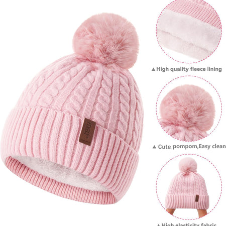 3Pcs Winter Women Beanie Hat Scarf and Touch Screen Gloves Sets Girls Classic Knit Warm Chunky Fleece Lined Cable Cap