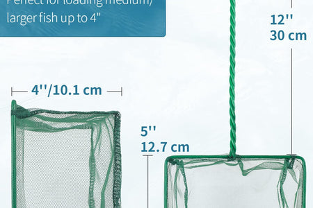 Aquarium Fish Net with Braided Metal Handle Square Net with Soft Fine Mesh Sludge Food Residue Wastes Skimming Cleaning Net for Fish Tanks Small Koi Ponds and Pools