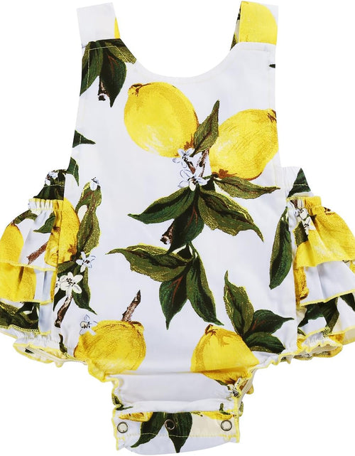 Load image into Gallery viewer, Baby Girl'S Floral Print Ruffles Romper Summer Clothes with Headband
